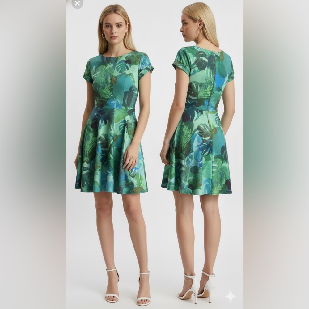 Closet Tropical Print Fit and Flare Dress